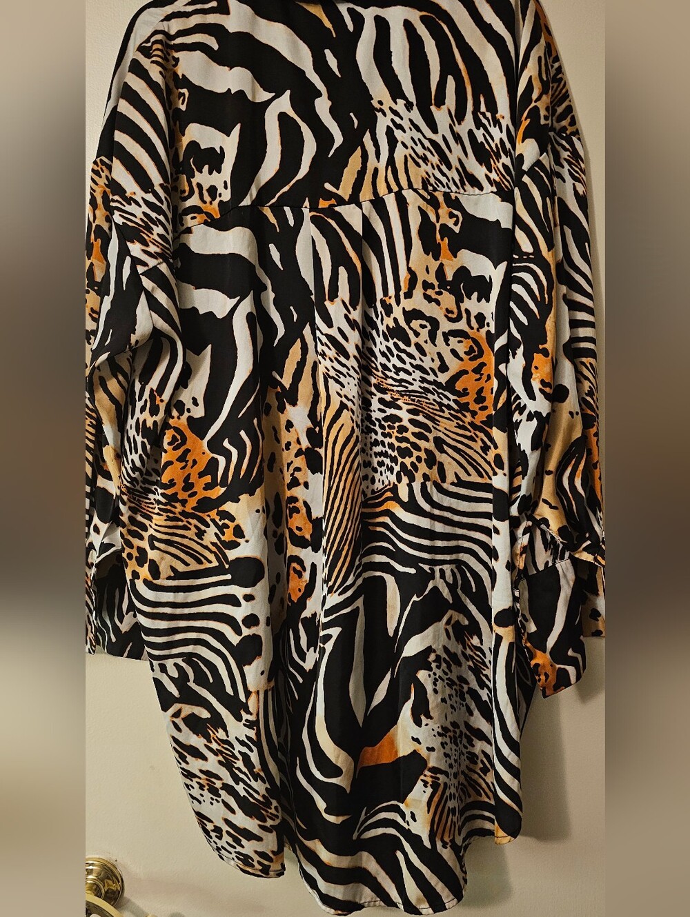 Fashion Nova Oversized Animal Print Satin Shirt Dress - Picture 3 of 3